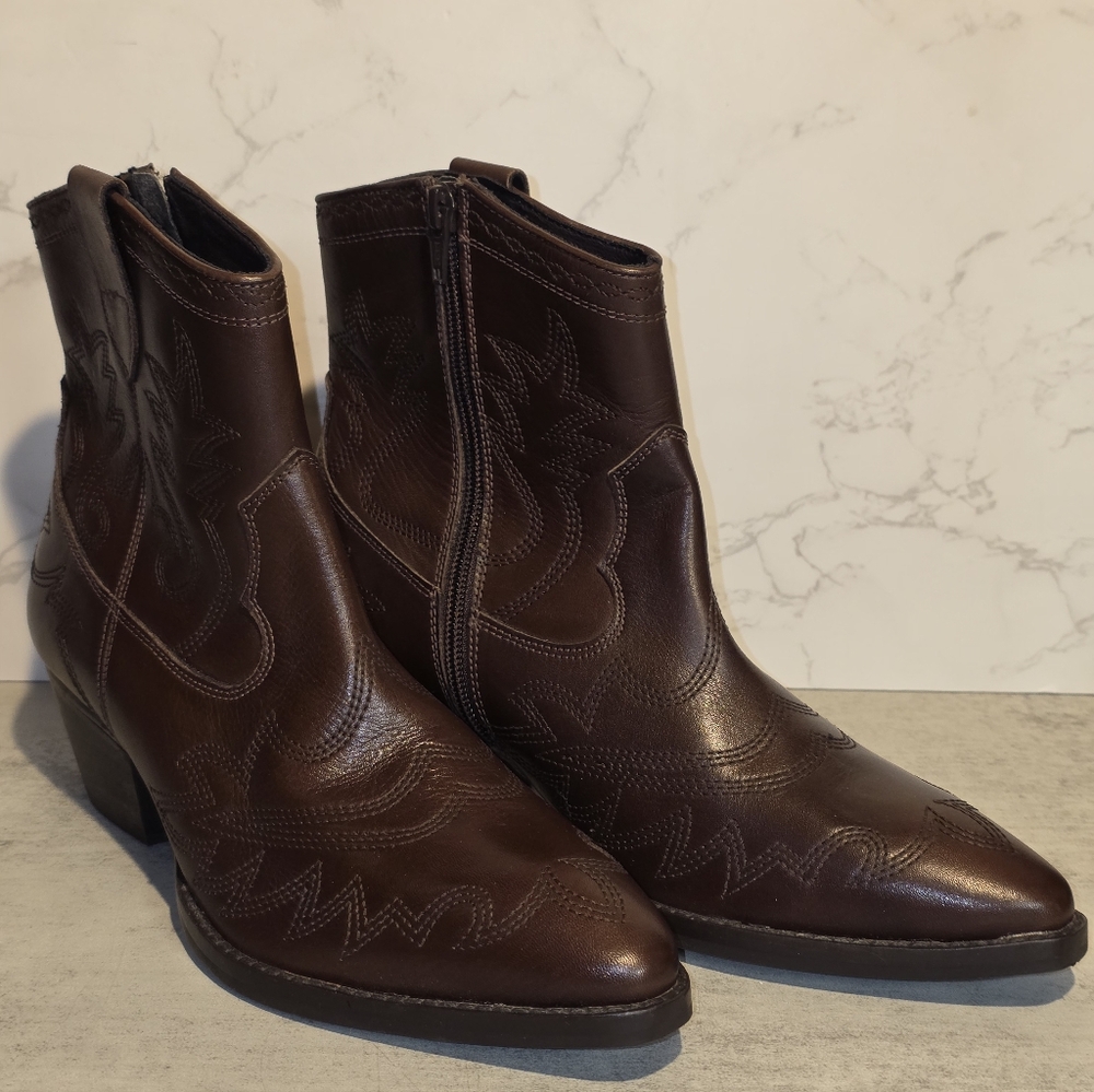 Seychelles Eagle Rock Western Ankle Boots Dark Brown Leather Size 8 Coachella